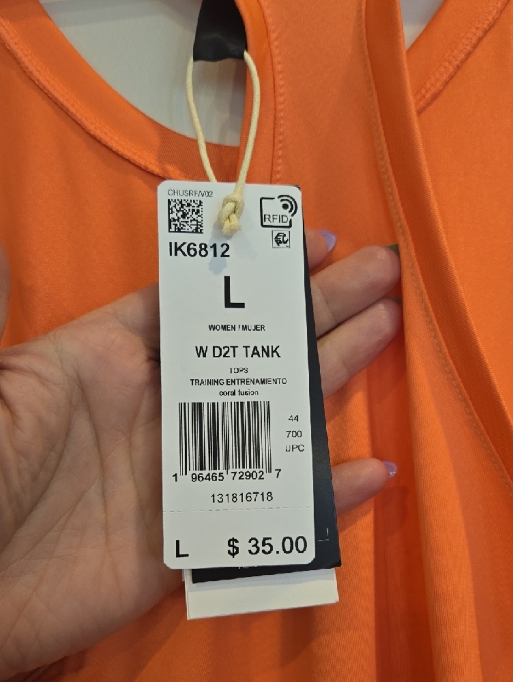 adidas Women’s Neon Orange Racerback Tank - Picture 5 of 5